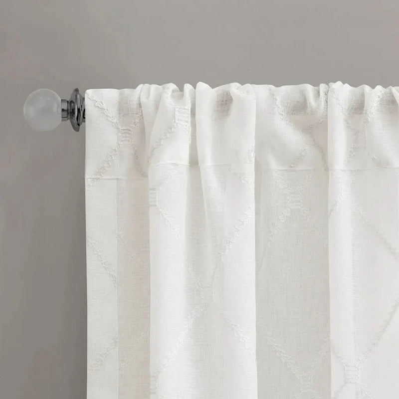 Diamond Sheer Window Curtain Polyester Embroidered Diamond Pattern