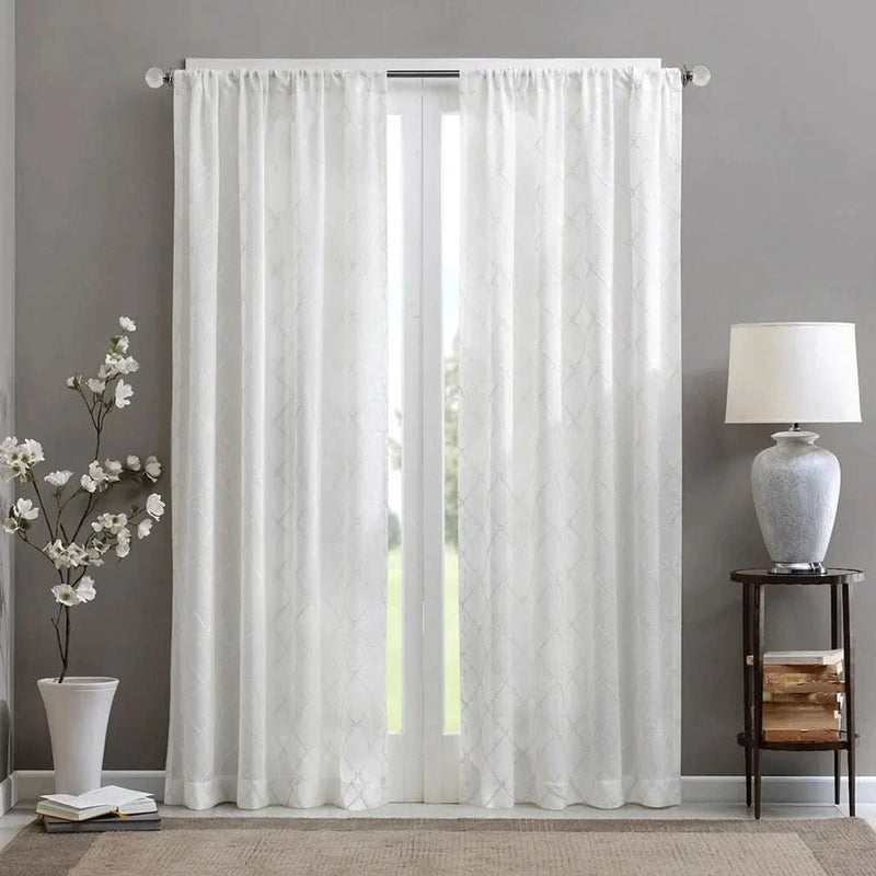 Diamond Sheer Window Curtain Polyester Embroidered Diamond Pattern