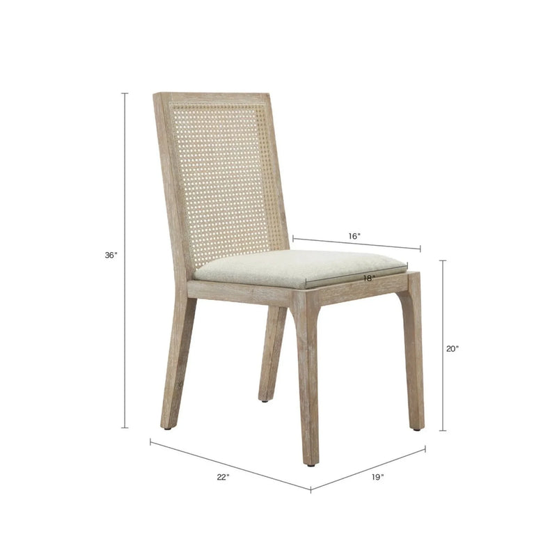 Dining Chair Set Synthetic Cane Back Upholstered Seat Natural Wood Finish