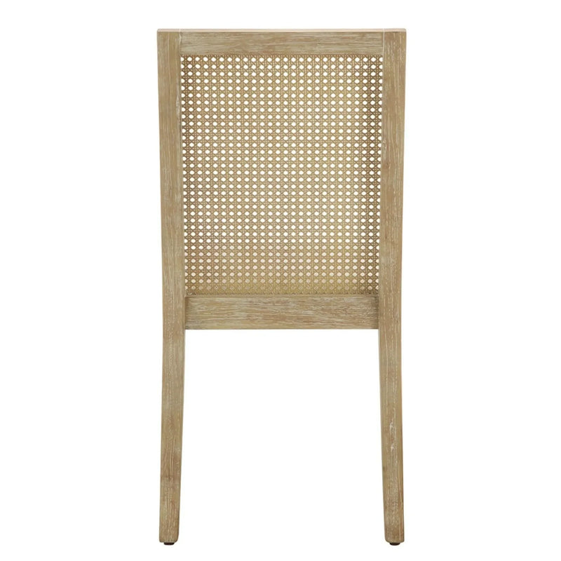 Dining Chair Set Synthetic Cane Back Upholstered Seat Natural Wood Finish
