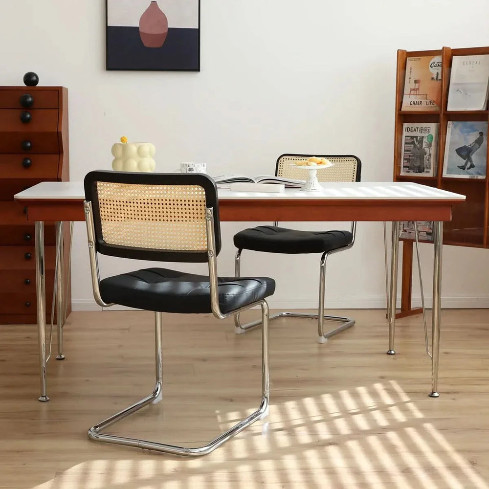 Dining Chairs Faux Leather Mid Century Modern Chrome Legs Set Of 2 Media 9