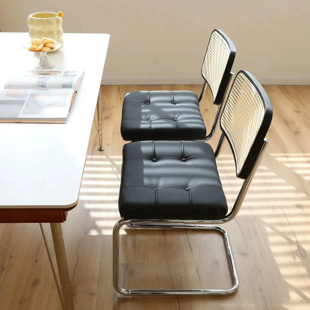Dining Chairs Faux Leather Mid Century Modern Chrome Legs Set Of 2 Media 3