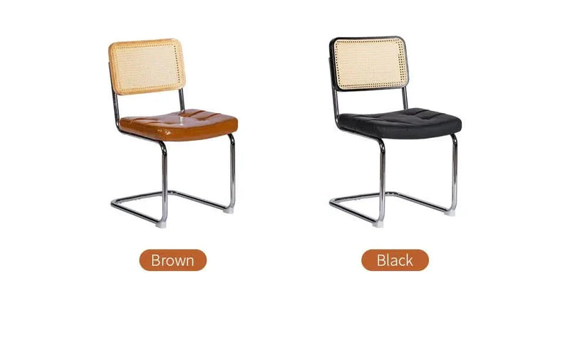 Dining Chairs Leather Rattan Set of 2 Chrome Legs Mid Century Modern