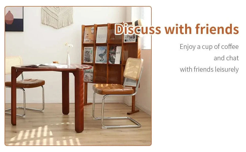 Dining Chairs Leather Rattan Set of 2 Chrome Legs Mid Century Modern