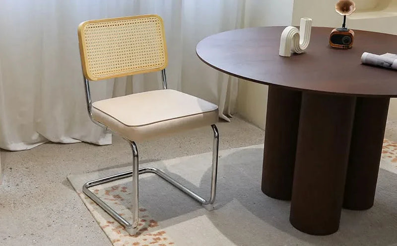 Velvet Rattan Dining Chairs Chrome Legs 2 Piece Set Midcentury Style
