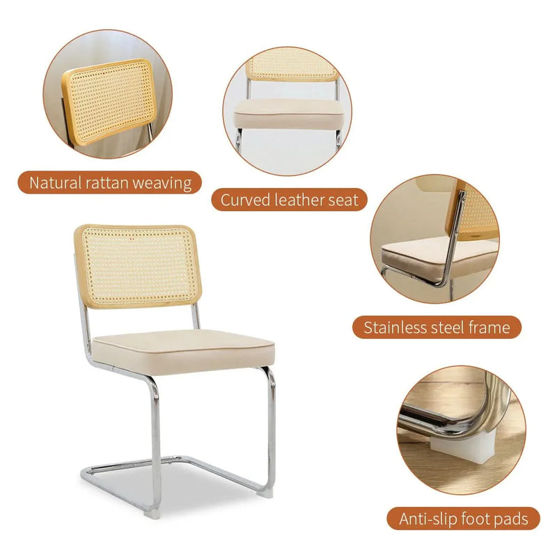 Velvet Rattan Dining Chairs Chrome Legs 2 Piece Set Midcentury Style