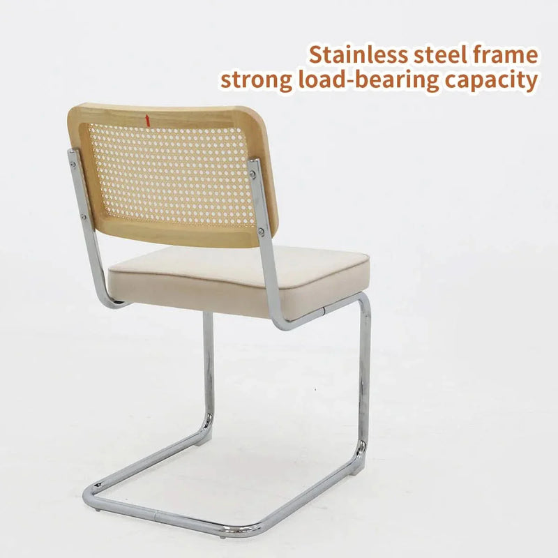 Velvet Rattan Dining Chairs Chrome Legs 2 Piece Set Midcentury Style