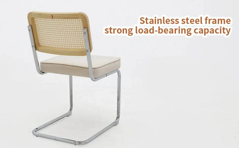 Velvet Rattan Dining Chairs Chrome Legs 2 Piece Set Midcentury Style