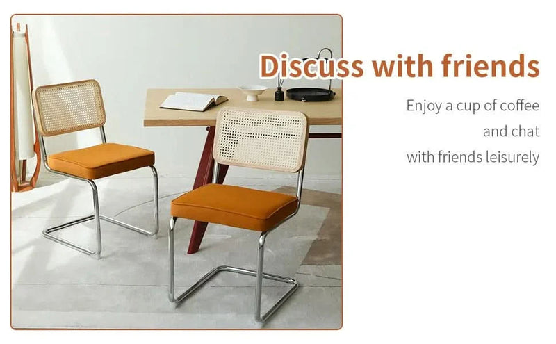 Dining Chairs Fabric & Metal Orange Mid Century 2-Piece Set Upholstered
