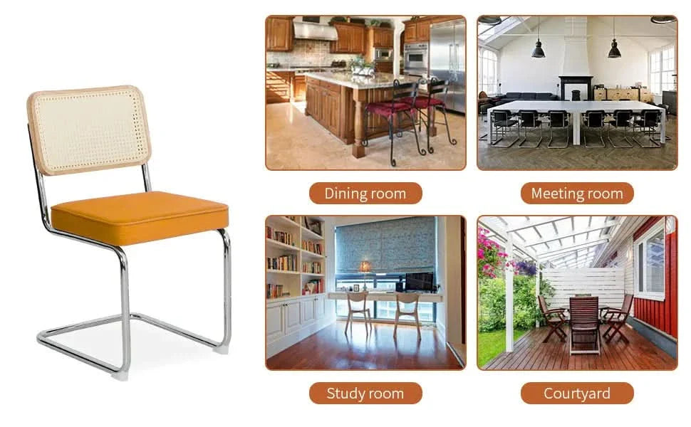 Dining Chairs Fabric & Metal Orange Mid Century 2-Piece Set Upholstered Media 5