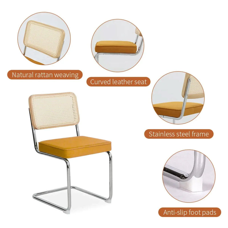 Dining Chairs Fabric & Metal Orange Mid Century 2-Piece Set Upholstered