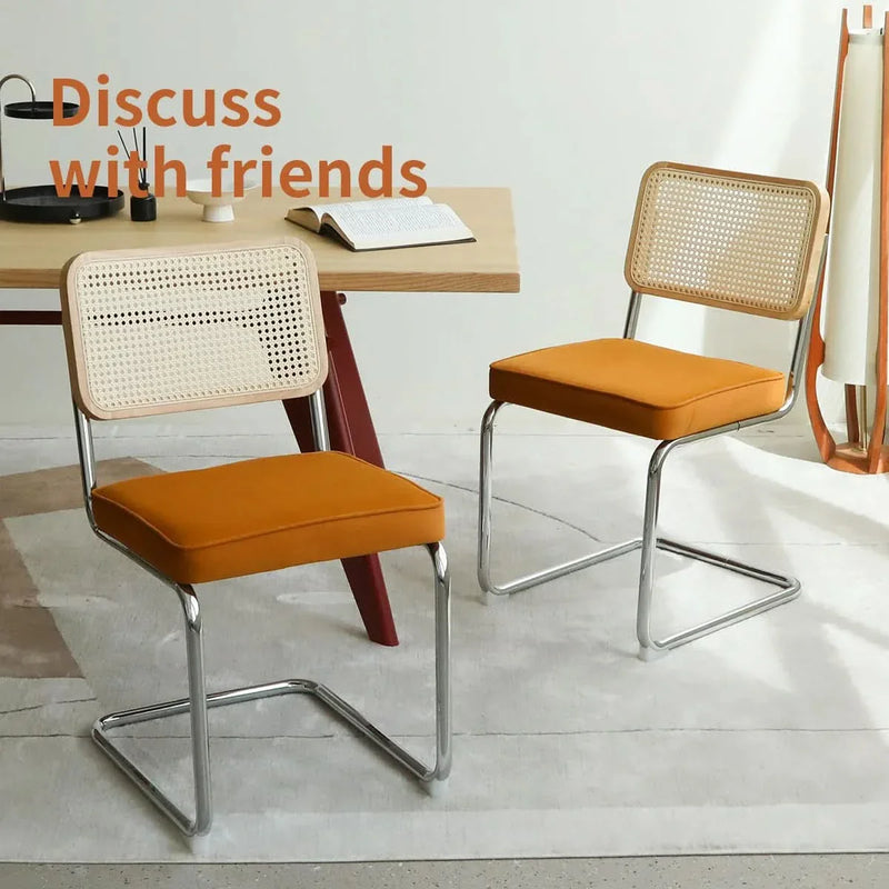 Dining Chairs Fabric & Metal Orange Mid Century 2-Piece Set Upholstered