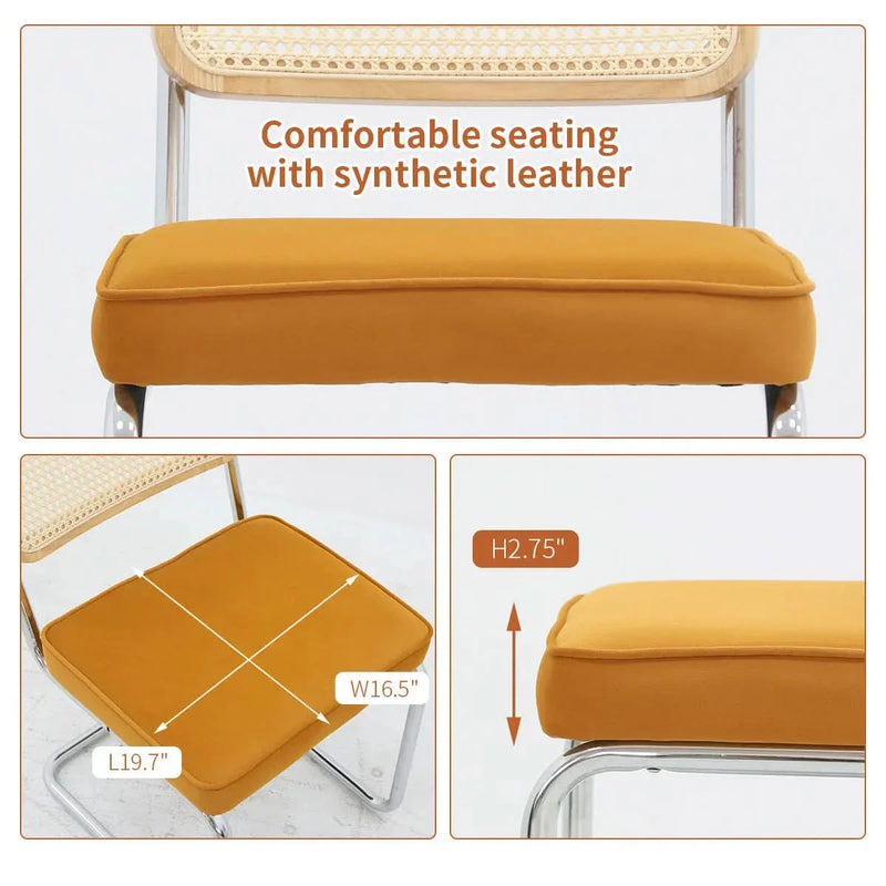 Dining Chairs Fabric & Metal Orange Mid Century 2-Piece Set Upholstered