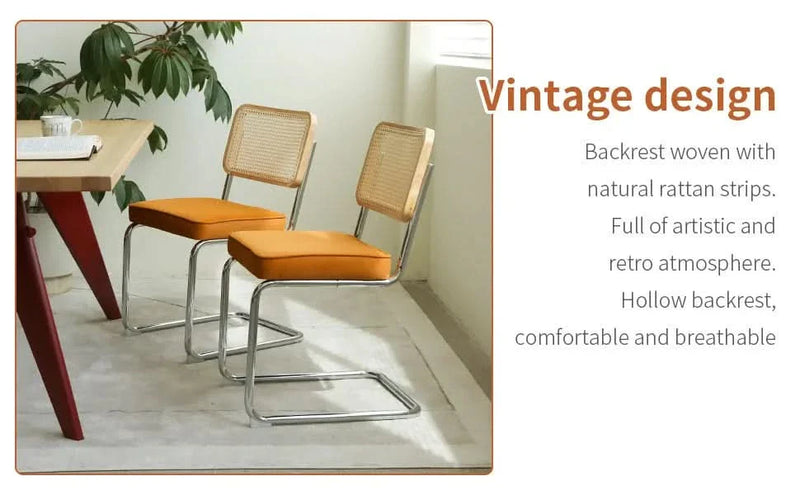 Dining Chairs Fabric & Metal Orange Mid Century 2-Piece Set Upholstered