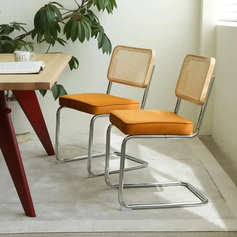 Dining Chairs Fabric & Metal Orange Mid Century 2-Piece Set Upholstered