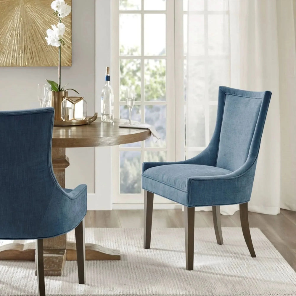 Dining Chair Set Polyester Upholstery High Back Light Blue Fabric Media 2