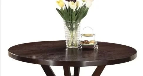 Dining Table Espresso Finish Synthetic Wood Round Table For Kitchen And Dining Media 3