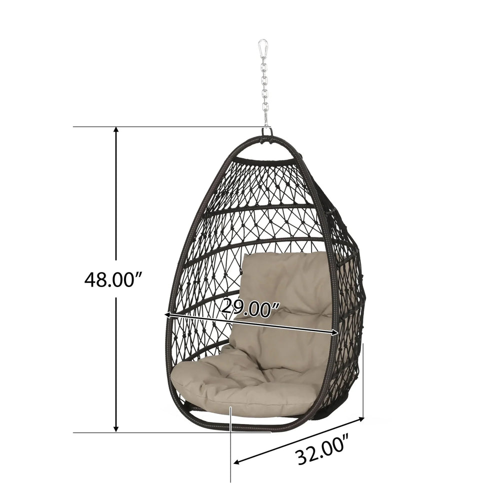 Basket Hanging Chair Brown Fabric Patio Outdoor Cushioned Seating Media 2
