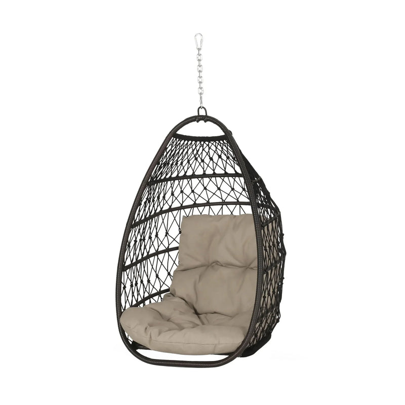 Basket Hanging Chair Brown Fabric Patio Outdoor Cushioned Seating