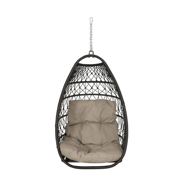 Basket Hanging Chair Brown Fabric Patio Outdoor Cushioned Seating