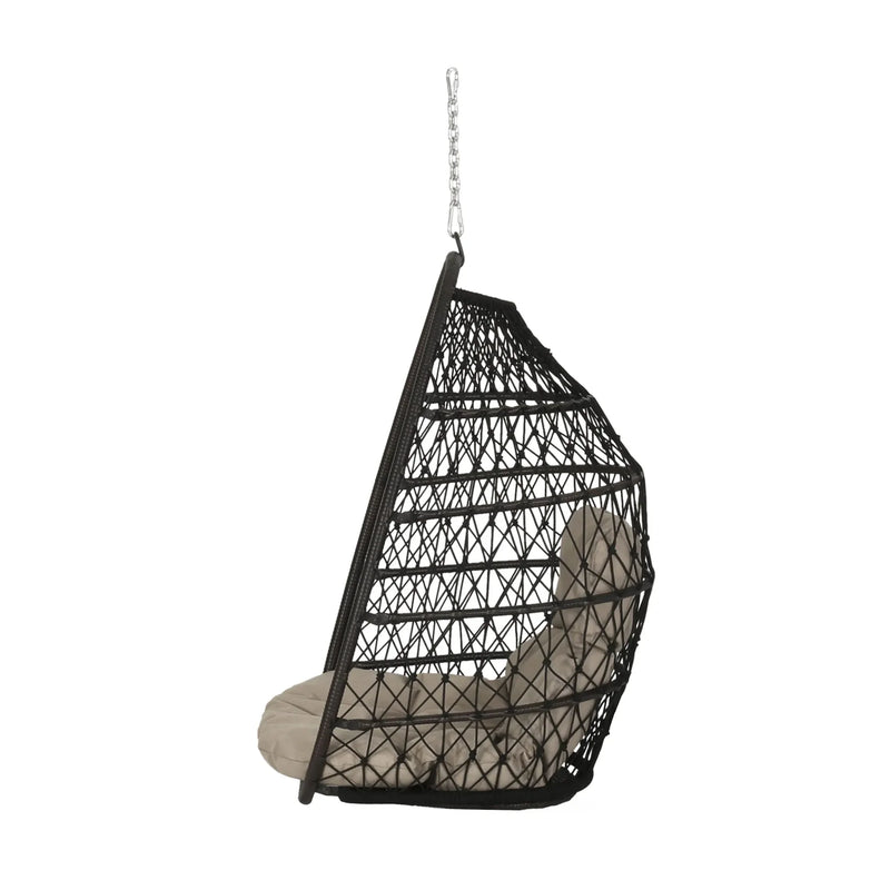 Basket Hanging Chair Brown Fabric Patio Outdoor Cushioned Seating