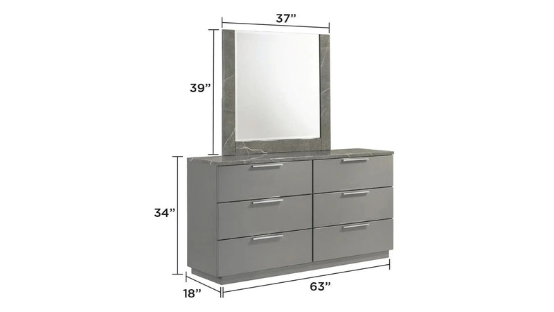 Queen Bedroom Set 4-Piece With Two Tone Marble & Lacquer Led Lighting
