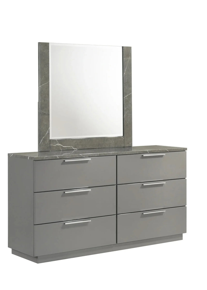 Queen Bedroom Set 4-Piece With Two Tone Marble & Lacquer Led Lighting