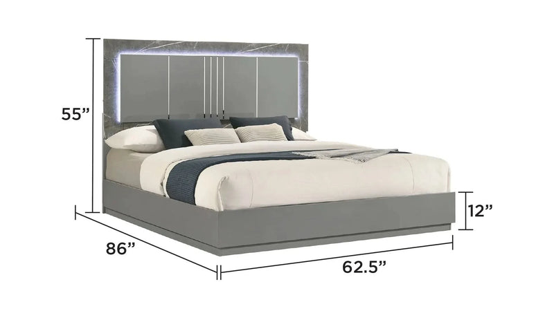 Queen Bedroom Set 4-Piece With Two Tone Marble & Lacquer Led Lighting