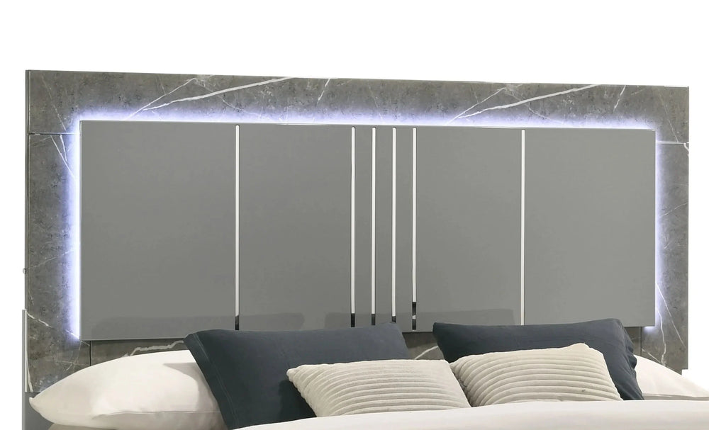 Queen Bedroom Set 4-Piece With Two Tone Marble & Lacquer Led Lighting Media 13