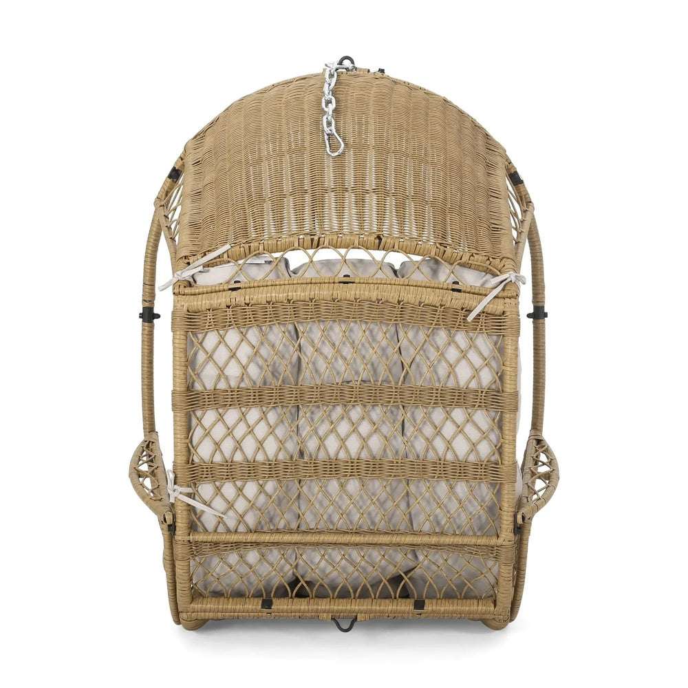 Outdoor Wicker Hanging Chair Fabric Cushion Brown Beige Cozy For Patio Media 9