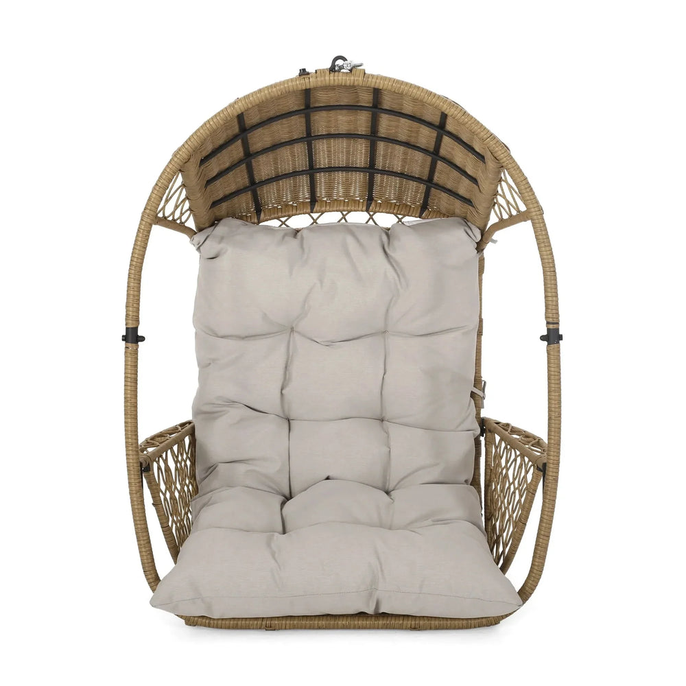 Outdoor Wicker Hanging Chair Fabric Cushion Brown Beige Cozy For Patio Media 4