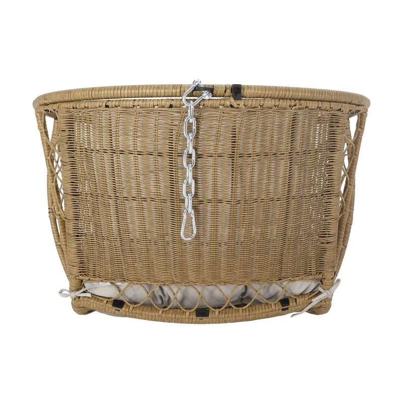 Outdoor Wicker Hanging Chair Fabric Cushion Brown Beige Cozy For Patio