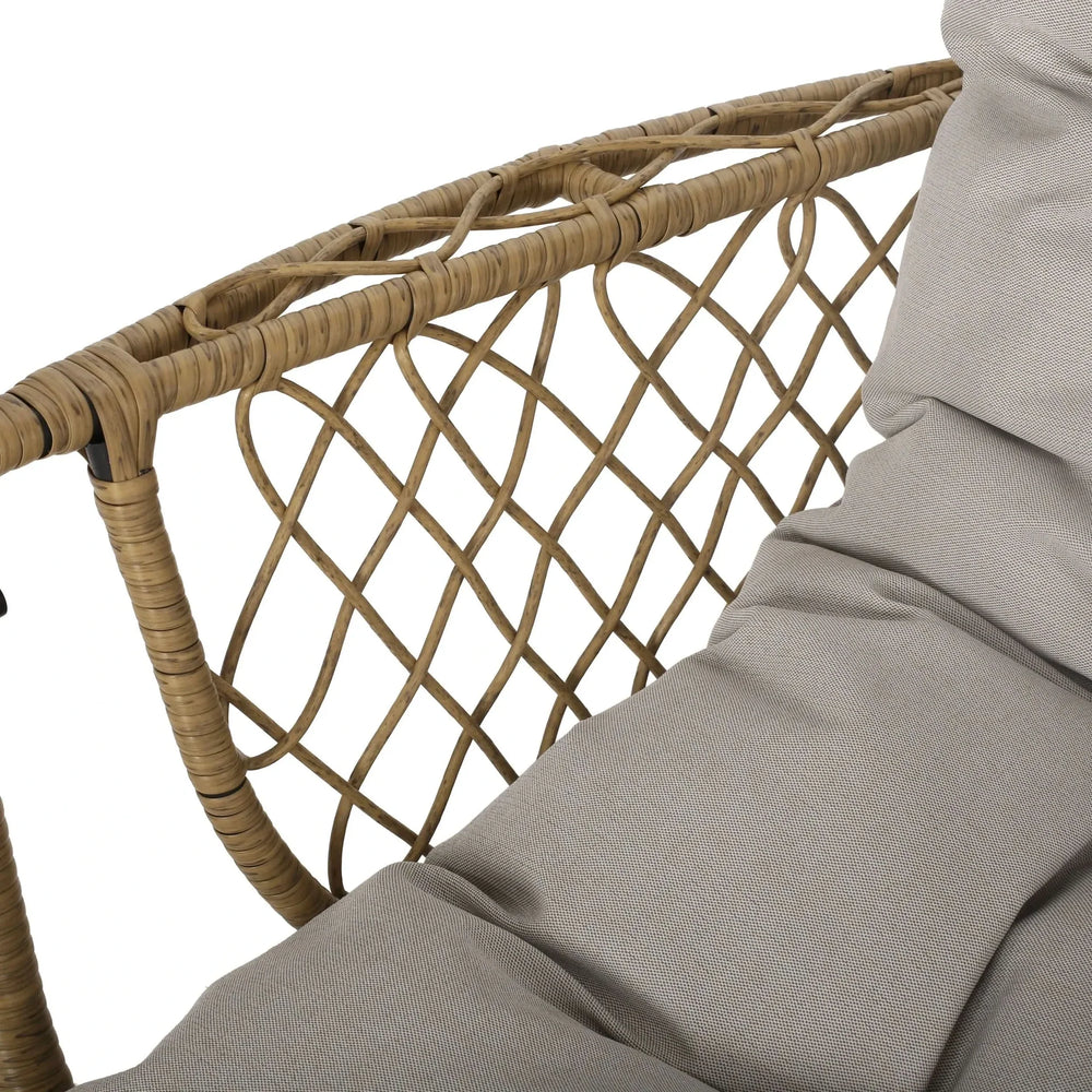 Outdoor Wicker Hanging Chair Fabric Cushion Brown Beige Cozy For Patio Media 12