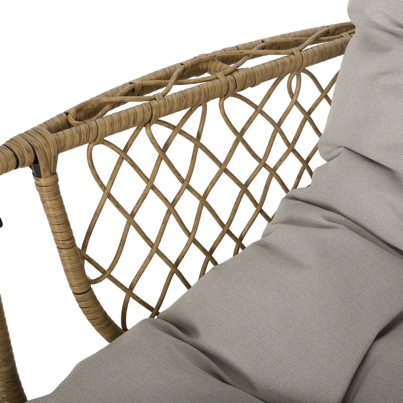 Outdoor Wicker Hanging Chair Fabric Cushion Brown Beige Cozy For Patio