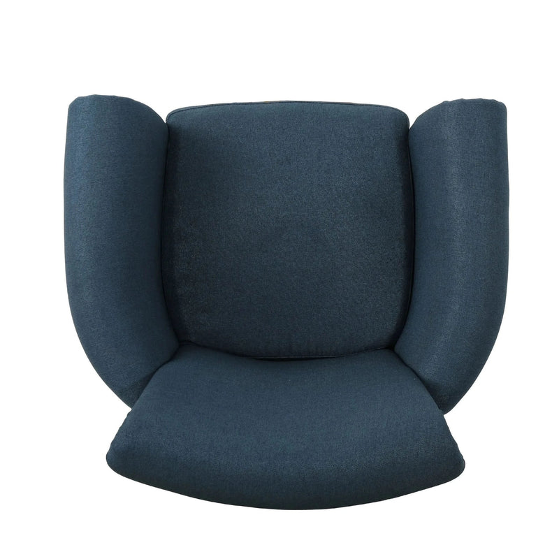 Elegant Navy Blue Fabric Club Chair with Nailhead Trim and Birch Wood Legs