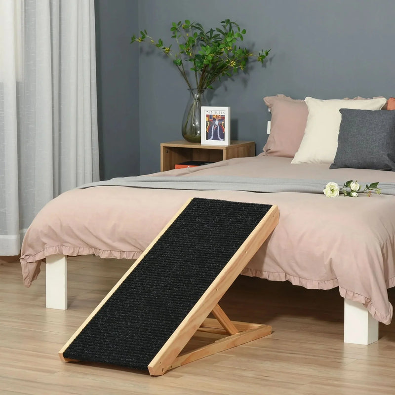 Pet Ramp Wood Height Adjustable Foldable For Dogs Cats Rabbits Non Slip