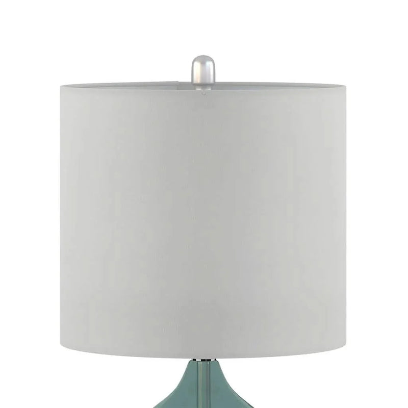 Glass Table Lamp Ellipse Curved Glass Blue Cotton Shade Set Of 2 Lamps