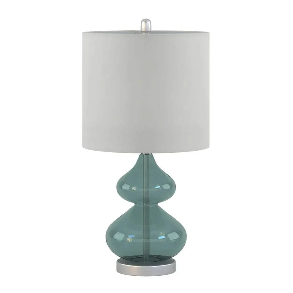Glass Table Lamp Ellipse Curved Glass Blue Cotton Shade Set Of 2 Lamps Media 6