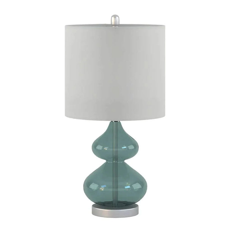 Glass Table Lamp Ellipse Curved Glass Blue Cotton Shade Set Of 2 Lamps