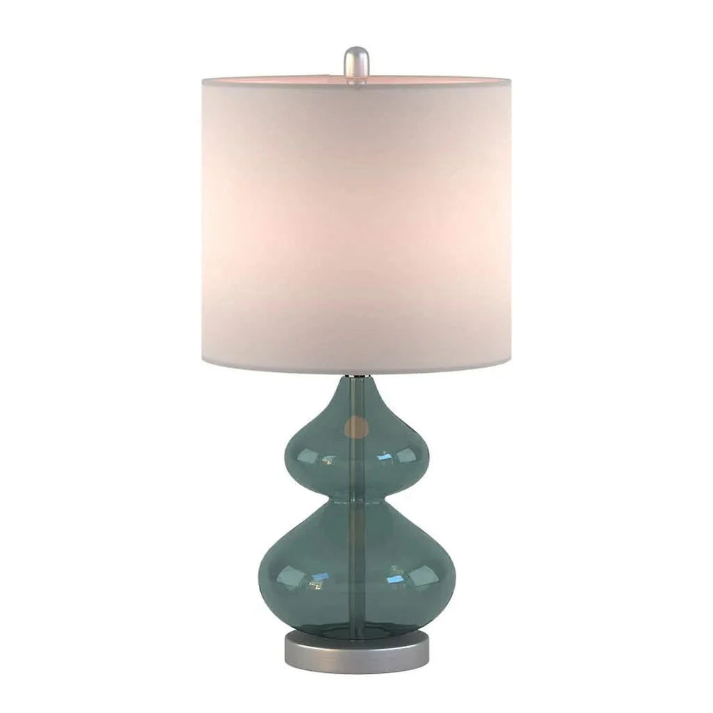 Glass Table Lamp Ellipse Curved Glass Blue Cotton Shade Set Of 2 Lamps Media 7