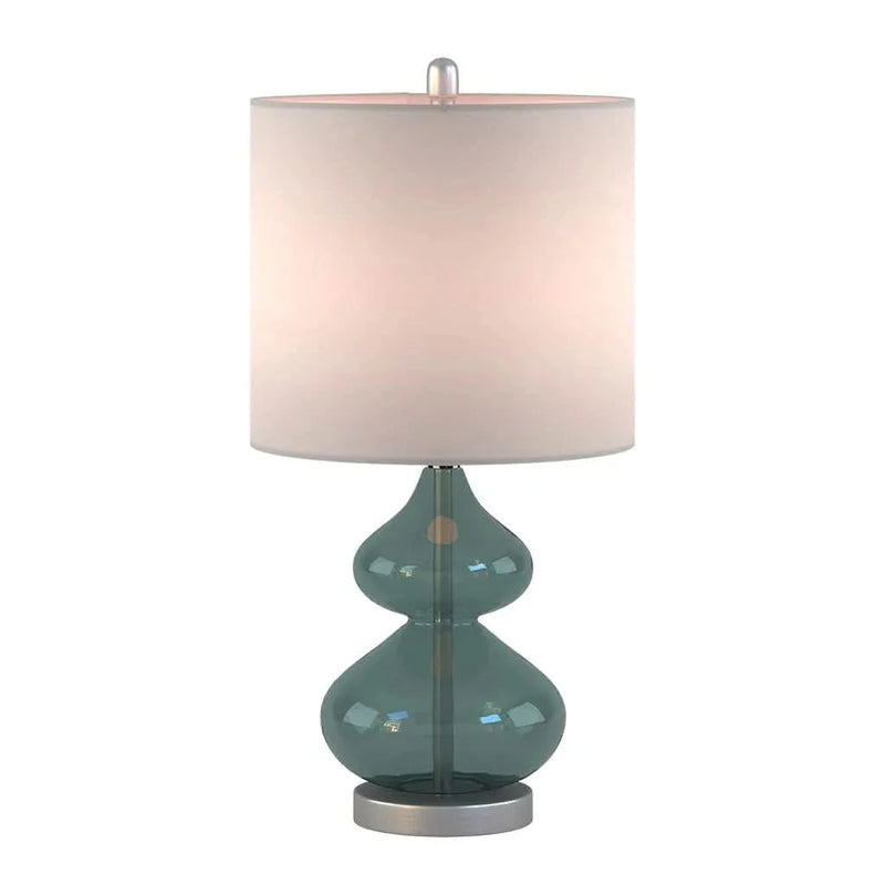 Glass Table Lamp Ellipse Curved Glass Blue Cotton Shade Set Of 2 Lamps