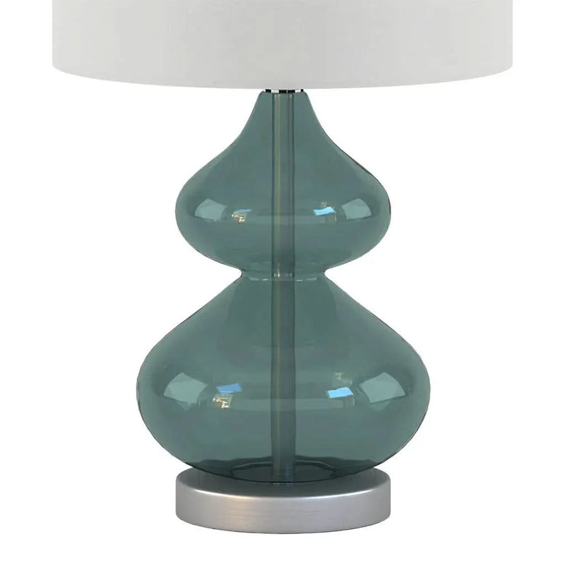 Glass Table Lamp Ellipse Curved Glass Blue Cotton Shade Set Of 2 Lamps