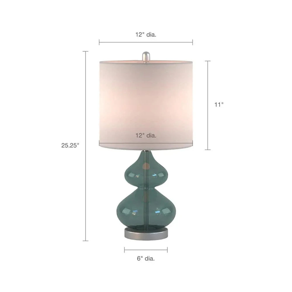 Glass Table Lamp Ellipse Curved Glass Blue Cotton Shade Set Of 2 Lamps Media 9