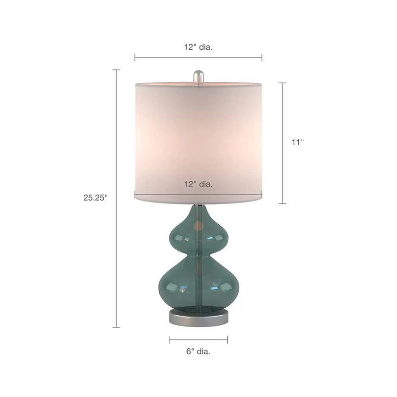 Glass Table Lamp Ellipse Curved Glass Blue Cotton Shade Set Of 2 Lamps