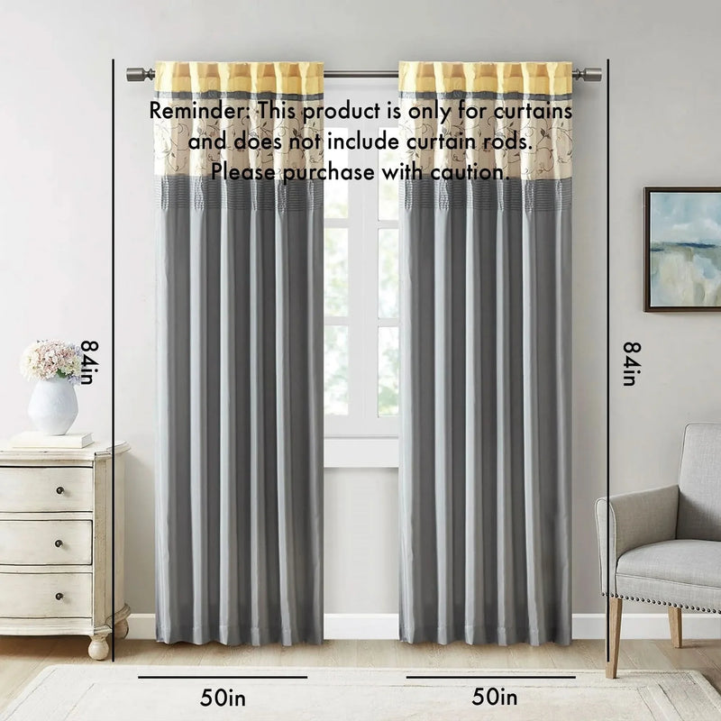 Embroidered Curtain Panel Polyester Floral Embroidery 84 Inch Length