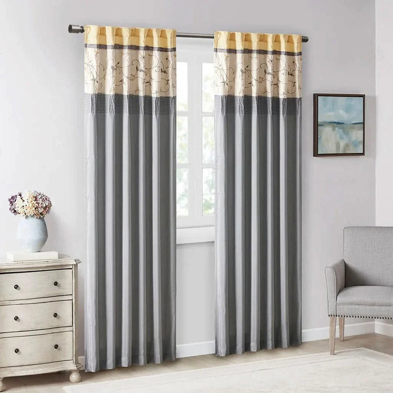 Embroidered Curtain Panel Polyester Floral Embroidery 84 Inch Length