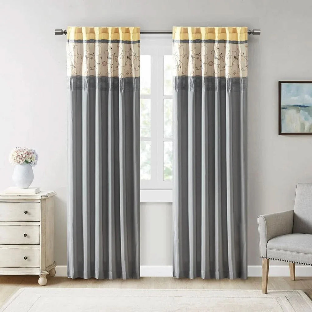 Embroidered Curtain Panel Polyester Floral Embroidery 84 Inch Length Media 1