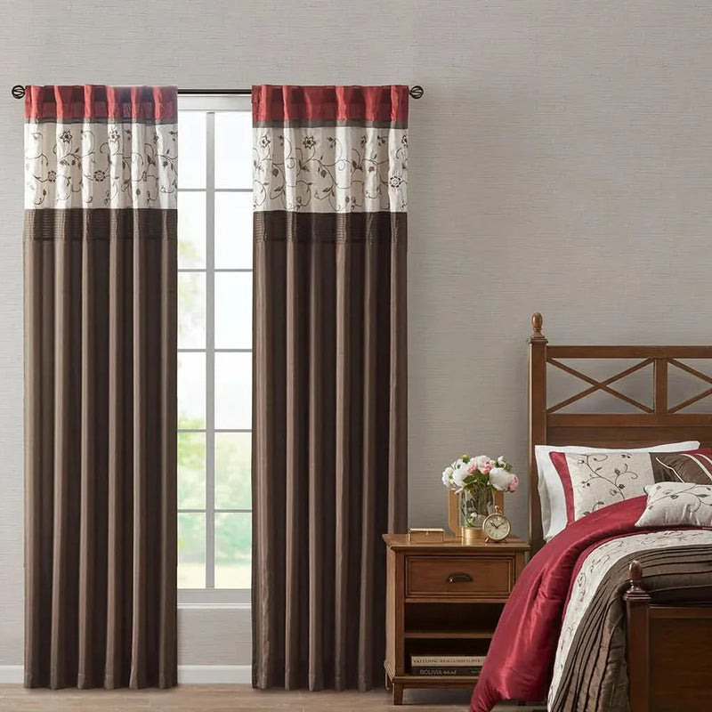 Embroidered Curtain Panel Polyester Floral Embroidery For Living Room