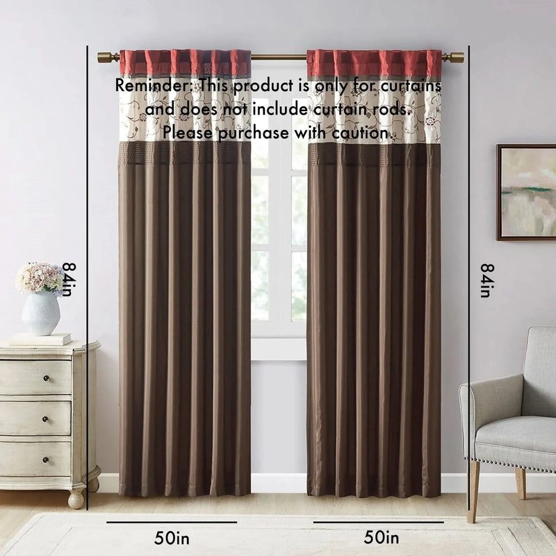 Embroidered Curtain Panel Polyester Floral Embroidery For Living Room