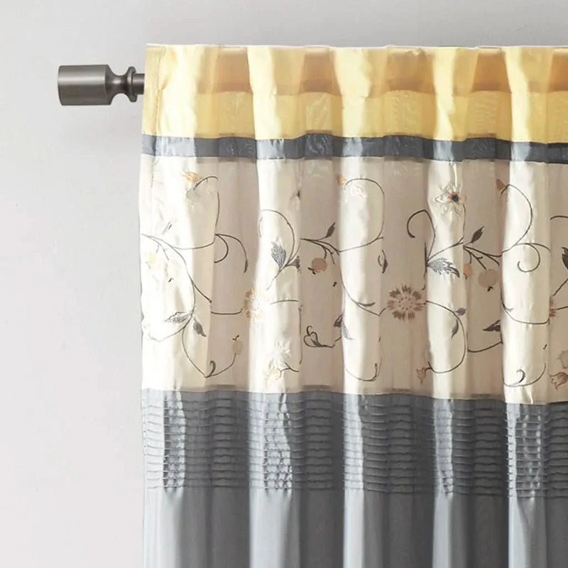 Embroidered Curtain Panel Polyester Floral Embroidery 84 Inch Length
